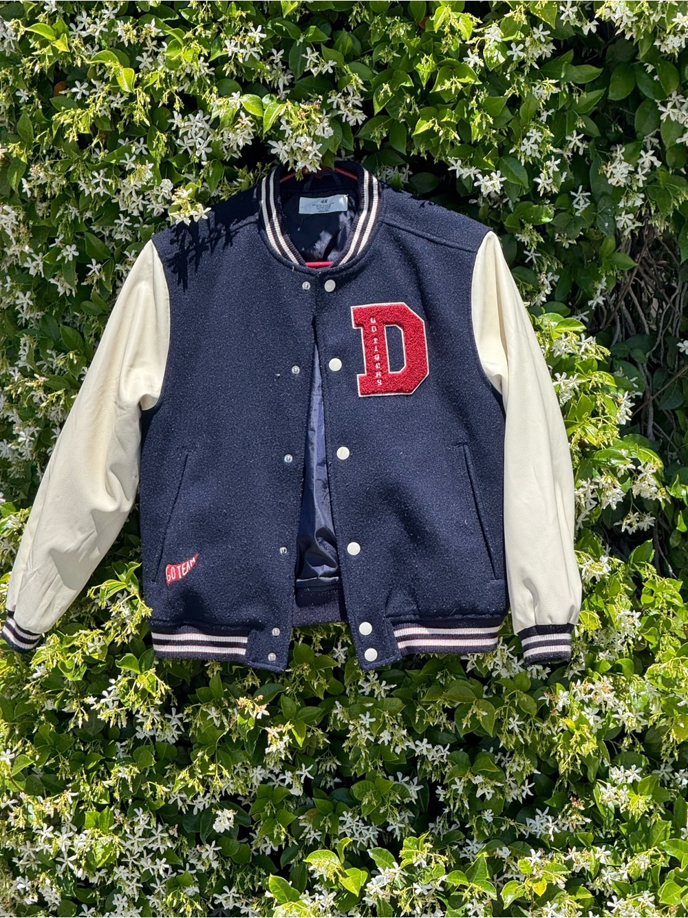 H&M Navy & Cream Kids Varsity Jacket with Red 'D' Patch